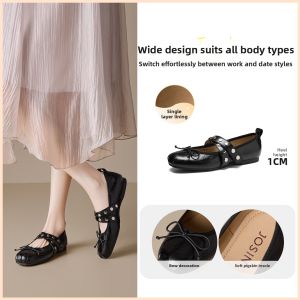 Josiny | Rivet Mary Jane Ballet Flats with Bow Shallow Mouth