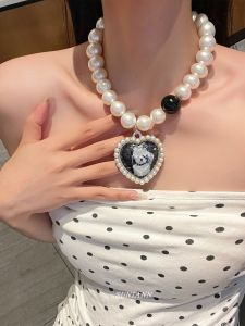 Casual Dog Love Large Pearl Necklace Women Luxury Minimalist High-End Clavicle Chain Sweet Cool Trendy Sweater Chain Fashion