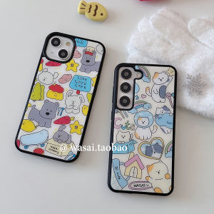 WASAI Cute Cat Dog Illustration Silicone Phone Case for Samsung S23 Ultra S24 Black Edge Anti-Fall Soft Shell S25 Ultra New Model S24+ Womens Style