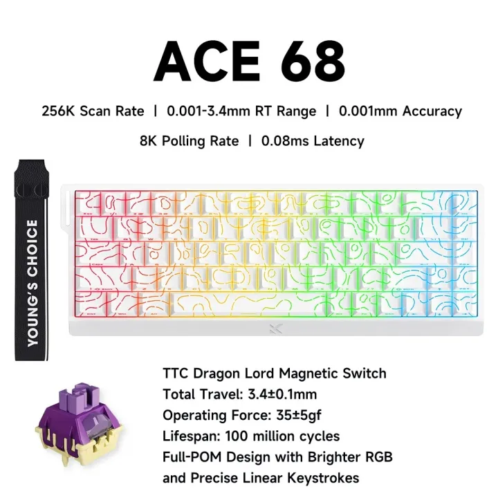 MCHOSE | MCHOSE ACE 68 Magnetic Switch Gaming Keyboard Hall Effect Rapid Trigger Programmable RGB 8K Hz DKS/MT/TGL/RS/SOCD for Logitech