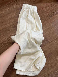 Korean Style Summer Thin Pants Womens Wide Leg Loose Lazy Slimming Casual Trousers White Milk Foam Pants Breathable Comfortable