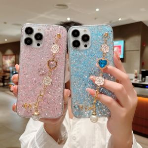 KONSMART Casing For Realme C30s C30 C21 C11 2021 C17 C15 C11 9 8 Pro 9i 8i Bright Shiny Bling Glitter Star Space With Luxury Camellia Bracelet Phone Case For Realme Narzo 50A 50i Prime Soft TPU Casing