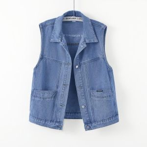 Plus Size Denim Vest Women 2024 Spring & Fall New Arrival Wide Sleeveless Outwear Loose Versatile Pocket Vest Outer Tops Women