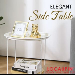 Locaupin Minimalist Two Layer Side Table Round Coffee Table Wooden Storage for Living Room Bedroom Balcony