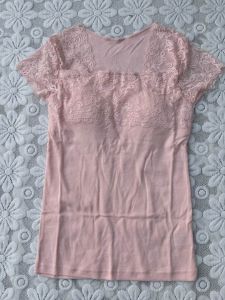 Daily Order Sweet Lace Patchwork Bra-Free Short-Sleeved T-shirt with Chest Pad Pure Cotton Silm Elastic Womens Base 8766