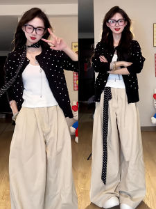2025 New Korean Style Polka Dot Short Knitted Sweater Soft Cozy Open Cardigan Womens Outerwear Spring Autumn Fashion