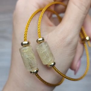 Q346 Vòng lu thống Thạch Anh Tóc Bạch Kim dây cáp cho Thổ và Kim - Phong Thuỷ TUDO P