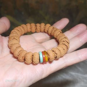 14mm "Mo Pan Lotus Bodhi" natural Nan Hong Hubei Turquoise and Butterscotch Amber bracelet