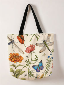 1 piece flower patterned handbag reusable fashionable handbag multifunctional handbag printed canvas shopping bag