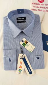 [Việt Tiến] Áo Sơ Mi Dài Tay - Regular (Suông) - Vạt Bầu - Kẻ ô xanh