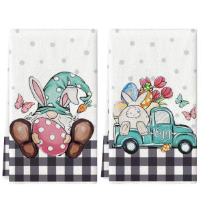 2 Chiếc Trứng Phục Sinh Gnome Bộ Khăn Nhà Bếp 40Cm * 60Cm Siêu Thấm Mềm Vải Làm Sạch Cho Nấu Nướng Tay Khăn Lau Bát Đĩa Trang Trí Nhà