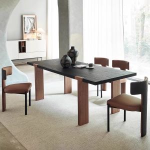Retro Style Solid Wood Dining Table And Chair Set Home Use Small Apartment Meal Table Modern Simple Rectangular Dining Book Desk Integrated
