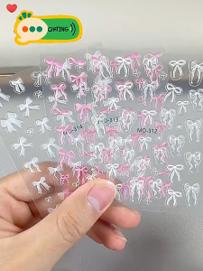 5D Three-dimensional Embossed Bow Nail Art Sticker / Simple Black and White Silver Nail Decoration Stickers