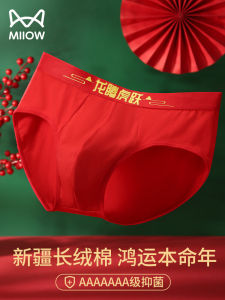 Pure Cotton Triangle Underwear for Men Marriage New Year Large Size Short Pants Cat People Original Design Breathable Comfortable