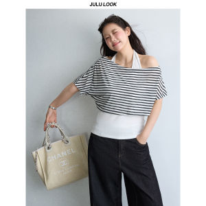 JULULOOK | Bộ Đồ Áo Dây Asymmetrical Stripe Thiết Kế Một Phía & Quần Dành Cho Size Lớn
