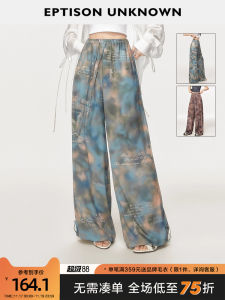 EPTISON Womens Casual Loose Wide Leg Pants Summer New Fashion Thin Print Long Trousers High Waist Straight Tube Polyester Fiber