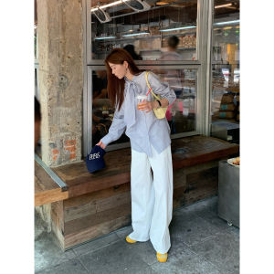 Halo Luu White Wide Leg Jeans Womens Loose Fit Straight Casual Style Cotton Pants High Waist Zipper Closure Solid Color