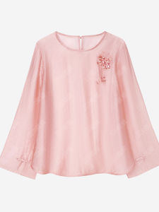 Womens round Neck Embroidered Shirt Breathable Casual Large Size Comfortable All-Match Q New Style Chinese National Trend Top