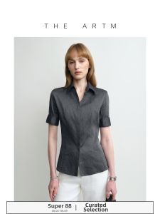 Silk Linen Mid-Sleeve Slim-Fitting Blouse