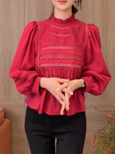QINGNAER | French Lace Embroidery Holiday Style Loose Big Size Bell Sleeve Top