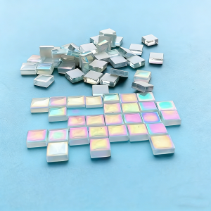 200 Pieces 1cm Iridescent White Glass Mosaic Tiles 4mm Thick Crystal Mosaic Supplies for DIY Craft Home Decor Coaster Vase