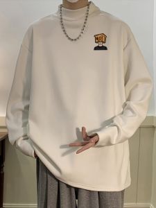 Áo Thun Nam Tay Dài Ấm Áp Mùa Thu Đông Thường Ngày Đa Năng Cổ Cao Lót Lông Cừu Hai Mặt Rộng Rãi Thoải Mái