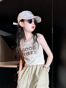 Girls Summer Sleeveless Vest Thin Cotton Korean Style Childrens Clothing White Top for Big Kids And Toddlers Fashionable