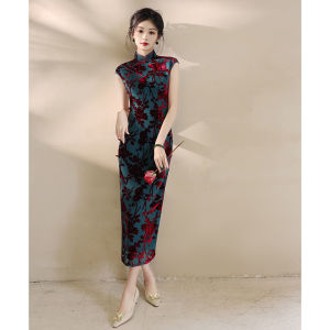 Vintage Elegant Velvet Qipao Dress