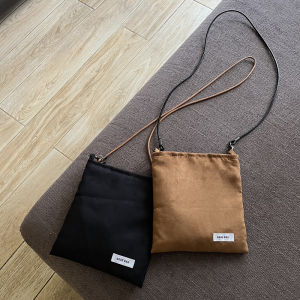 Handmade Vintage Solid Color Crossbody Phone Bag Small Square Leather Tote Simple Ins Womens Bag Soft Canvas Lining Zipper Closure