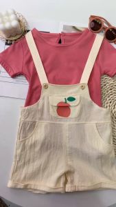 TREEHOUSE Baby Girl Clothes Summer Fashion Short Sleeve Top + Suspender Pants Two-piece Set Girls Suspender Pants Set