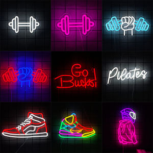 Sneaker/Dumbbell GYM Neon Signs for Wall DecorGo bucks/Pilates LED letters Neon Lights for Fitness Club  Sports Room Decor
