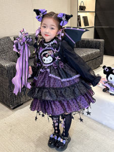 Lolita Three Bunnies Kuromi Tail Dress Girls Costume Halloween Devil Performance Puffy Skirt Gown Cartoon Anime Dress