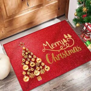 VIKAMA Christmas Crystal Fleece Doormat Christmas Indoor/Outdoor Area Rug Entrance Welcome Mat Home Decor