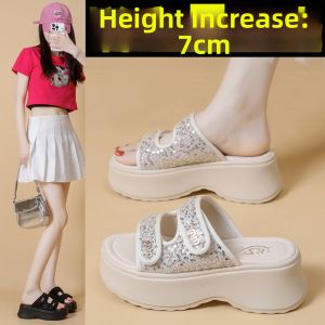 DINGMUYI | High Heel 7cm Elevating Leisure Slippers for Women