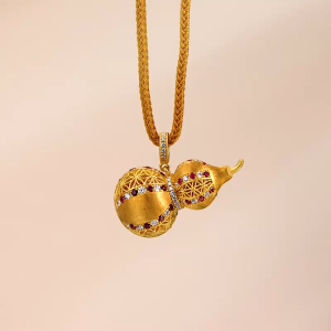 Chow Sang Sang  周生生 999.9 24K Pure Gold Cultural Blessings Hulu Bottle-gourd Diamond Necklace for Women 70cm 96234Z