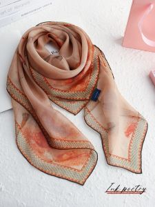 Lagur Silk Scarf Womens 100%  Silk Plant Dye Large Square Shawl Feng Shui Ink True Silk Scarf Shoulder Wrap Spring Autumn