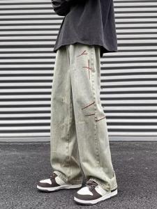 กางเกงยีนส์ทรงหลวมขาตรงสำหรับผู้ชาย ทรงวินเทจ สไตล์อเมริกัน ทรงหลวม กางเกงขายาวทรงตรง กางเกงขายาวทรงตรง