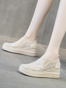 Womens Breathable Mesh Thick Bottom Casual Shoes Spring Summer New Style Inner Heightening Loafers with Skirt Matching