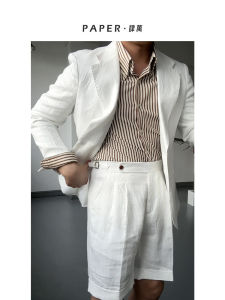 Mens Casual Linen Shorts Mid-High Waist Five-Point Breathable Fashionable Urban Style Pocket Metal Decoration Summer Shorts