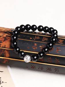 SIFUYUAN | Natural Obsidian and Silver Good Fortune Hand Chain