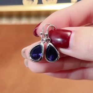 Huitan Waterdrop Purple CZ Dangle Earrings Women Wedding Engagement Aesthetic Accessory for Lady Anniversary Gift Trendy Jewelry