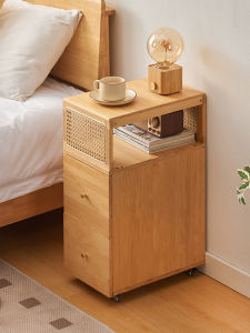 Modern Minimalist Nightstand Small Home Use 2025 New Narrow Storage Bedroom Mini Cabinet Bamboo Material Mobile Design