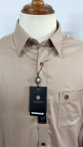 SAN SCIARO - Áo Sơ Mi Tay Dài Màu Beige Chấm Bi Form Regular Lai Bầu Quà Tặng Nam Việt Tiến Cao Cấp