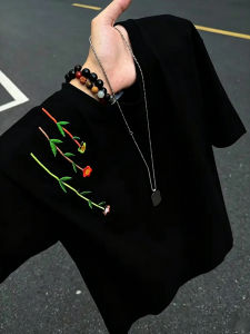 LIUBU | Black Floral Embroidered Short Sleeve T-Shirt