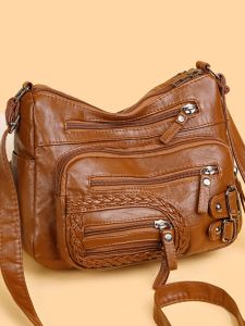 Fashionable Large Capacity Zipper Crossbody Bag for Middle-Aged Women Multi-Zipper Simple Shoulder Bag Mom Backpack