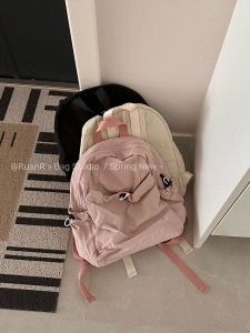 กระเป๋าเป้สะพายหลังผ้าไนลอนสไตล์เกาหลีสำหรับผู้หญิง ความจุขนาดใหญ่ สไตล์ลำลอง กระเป๋าใส่หนังสือแบบมีซิป กระเป๋าสะพายไหล่สองข้าง