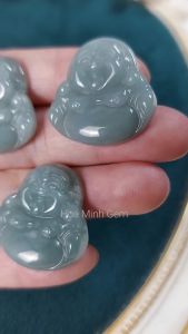 Mặt dây chuyền kiểu ngài Di Lặc đá cẩm thạch ngọc lam size 25x26mm phong thuỷ tài lộc may mắn không kén mệnh | Hoa Minh Gem