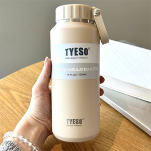 TYESO | TYESO 500/710ml Thermos Cups Stainless Steel Easy-Pull Cup Outdoor Sport Water Bottle with Handle Portable Travel Mug Hydration