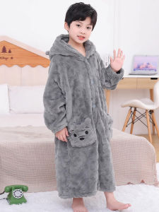 Children's Bathrobe Coat, Boys Swimwear with Hat, Thickened Polyester Fiber Bath Towel & Home Use Bathrobe for Kids