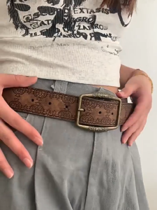 Womens Retro Embossed Belt - Versatile Y2K High-End Ethnic Style Belt for Jeans Tali Retro Wanita Terukir Sesuai Semua